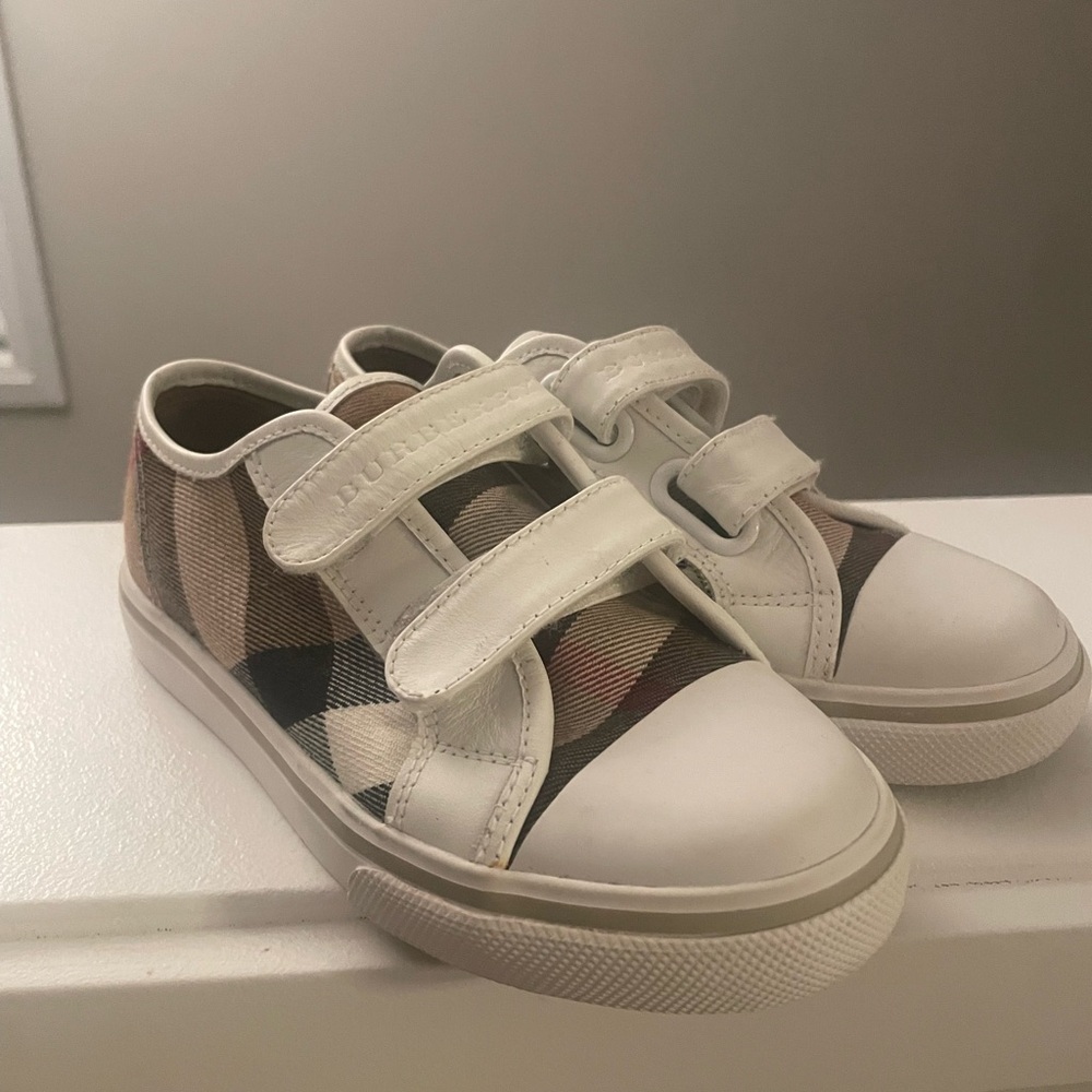 Burberry Kids Sneakers in White and Tan Plaid